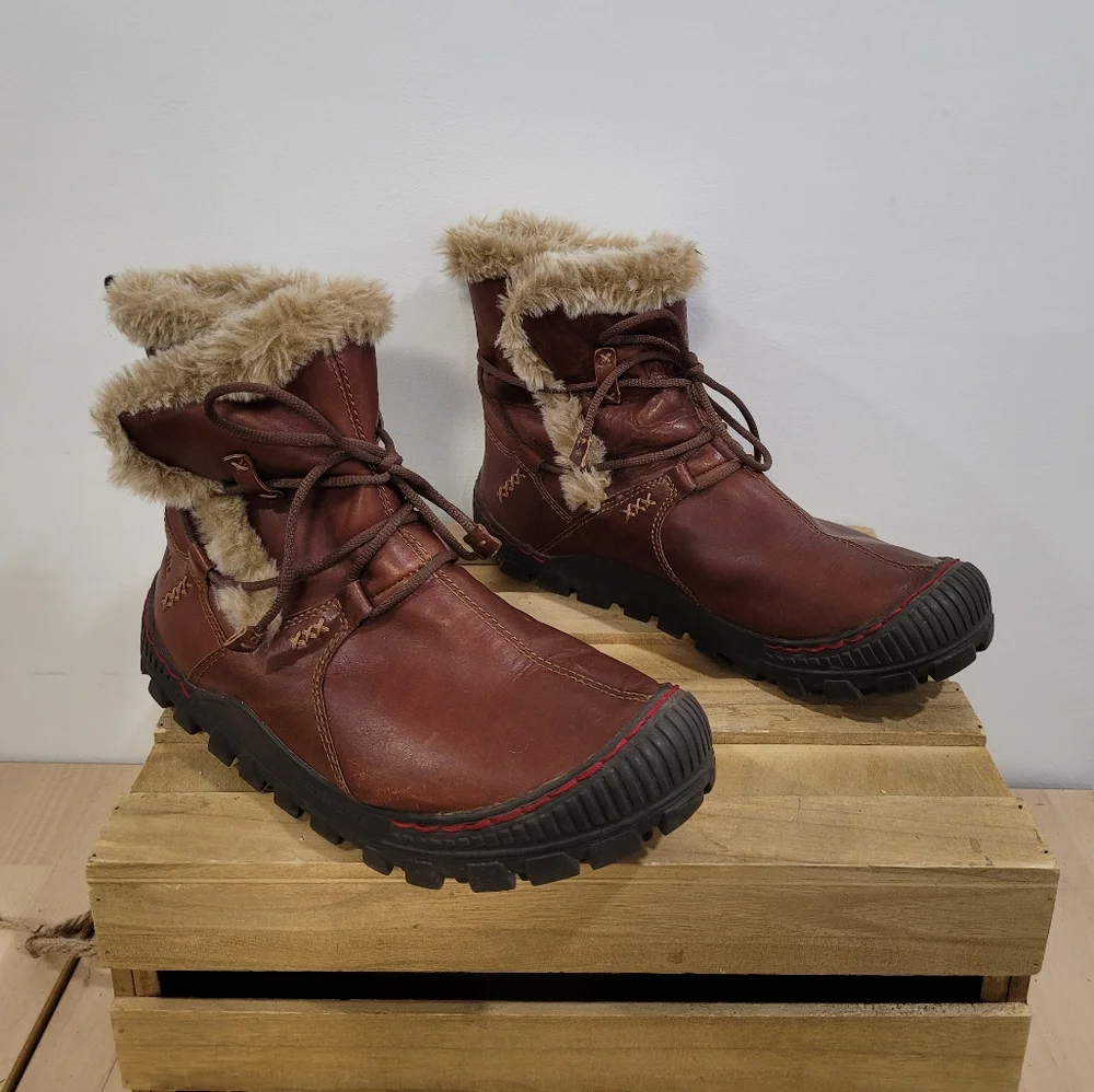 Earth Kalson Technology Brown Leather Upper Faux Fur-Lined Winter Boots